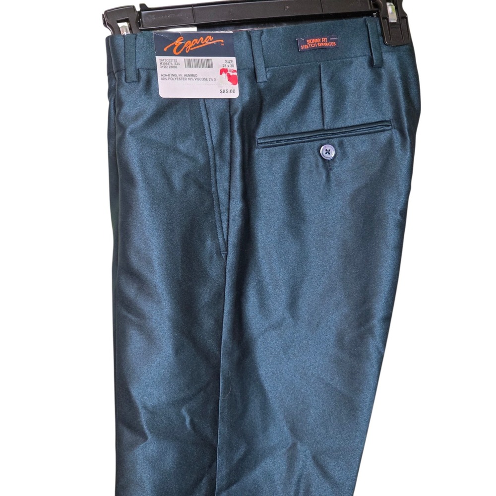 Egara Mens Skinny Fit Stretch Dress‎ Pants Teal Blue Sharkskin 28x30 NWT